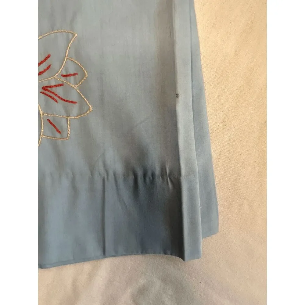 Handmade Powder Blue Pillowcase Set of Two, Flower Embroidery 20 x 32 Inches